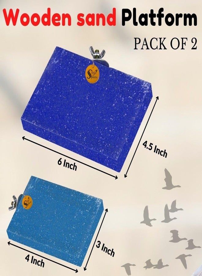 Sage Square Sand Platform Made of Natural Wood, Combo of Two (3 * 4 & 6 * 4.5 inches) Rectangle Shaped Perch Stand, Cage Accessories, Gym, Playful Toy, Suitable for Birds, Parrots, Budgies - Image 2